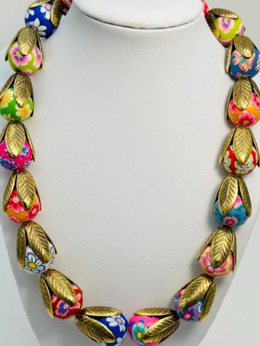 Lenora Dame Millefiori Floral Leaf Cap Statement Necklace